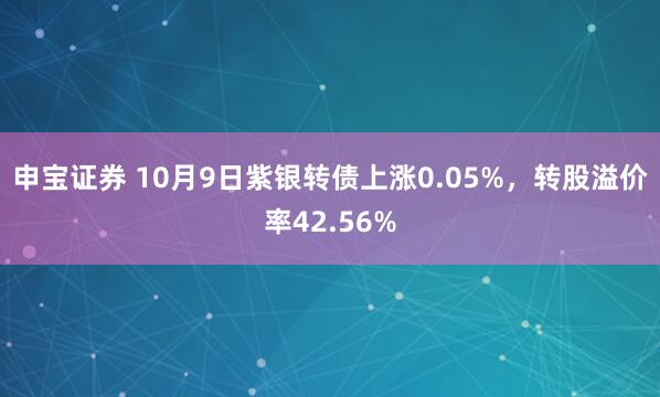 申宝证券 10月9日紫银转债上涨0.05%，转股溢价率42.56%