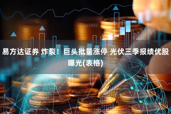 易方达证券 炸裂！巨头批量涨停 光伏三季报绩优股曝光(表格)