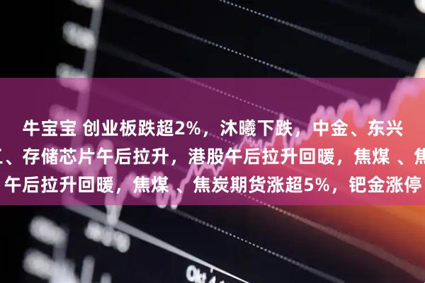 牛宝宝 创业板跌超2%，沐曦下跌，中金、东兴、信达证券大涨，军工、存储芯片午后拉升，港股午后拉升回暖，焦煤 、焦炭期货涨超5%，钯金涨停